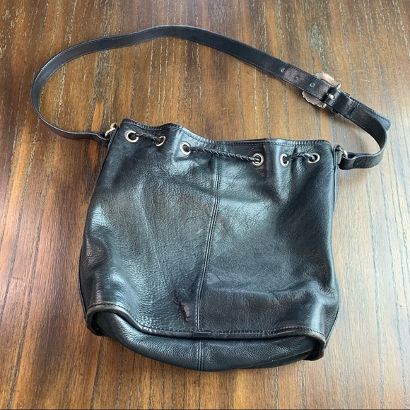 Fossil Vintage Black Drawstring Bucket crossbody Bag Genuine Leather 75082 - Picture 5 of 8